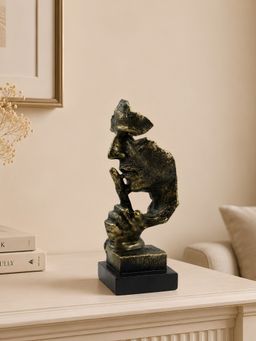 ELARE - Silence Is Golden Face Statue Antique Gold Polyresin Abstract Sculpture