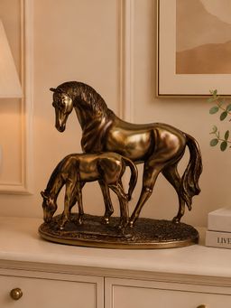 ELARE - Gold Majestic Horse Collection Mare And Foal Figurine Showpiece