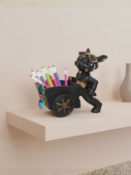 ELARE - Black Polyresin French Bulldog Figurine With Cart Showpiece