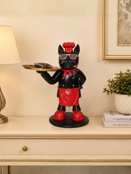 ELARE - Black Chef Bulldog Figurine With Gold Metal Tray