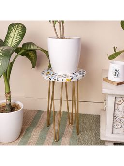 CASA DECOR - White Premium Gold Metal Round Plant Stand