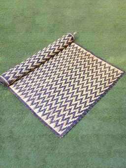 DHARINI - Charcoal and Beige Madurkathi Chevron Floor Mat