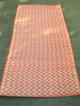 DHARINI - Red and Beige Madurkathi Chevron Floor Mat
