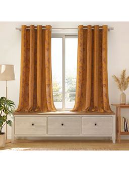 Story@Home - Mustard Yellow & Brown Light Blocking Window Curtains (Pack Of 2)
