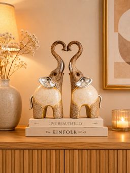 ELARE - Polyresin And Marble Finish Decorative Love Elephant Sculpture (Pack Of 2)