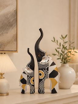 ELARE - Black Modern Polyresin Elephant Figurines (Pack Of 2)