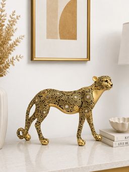 ELARE - Gold Metallic Finish Decorative Leopard Figurine Statue