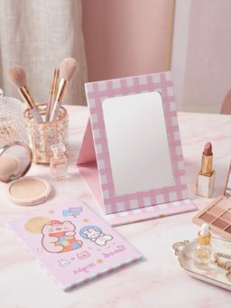 YELONA - Pink Portable & Foldable Cute Gingham Compact Vanity Makeup Mirror