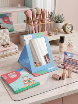 YELONA - Blue Cloud & Bear Printed Compact & Foldable Vanity Makeup Mirror