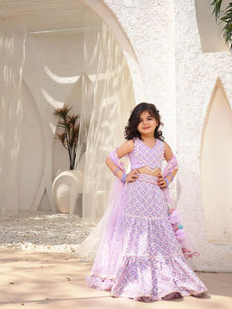 Fayon Kids - Lilac Embroidered Choli with Lehenga and Duptta (Set of 3)