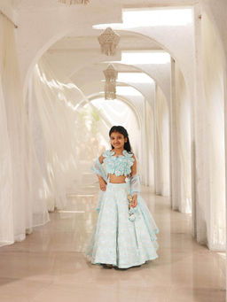 Fayon Kids - Mirror Embroidered Lehenga Choli and Duptta (Set of 3)