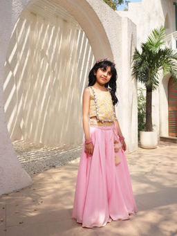 Fayon Kids - Yellow Embroidered Top with Plazzo (Set of 2)