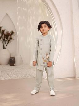 Fayon Kids - Green Bandgala with Pant (Set of 2)