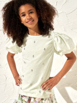 ANGEL & ROCKET - Green Puff Sleeve Top