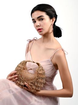 Odette - Beige Suede Embellished Clutch For Women