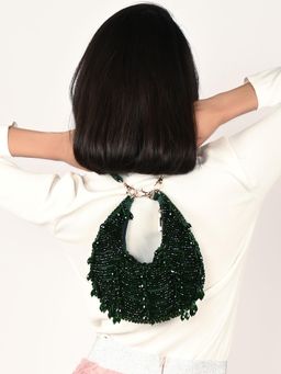 Odette - Dark Green Suede Embellished Clutch With Detachable Strap