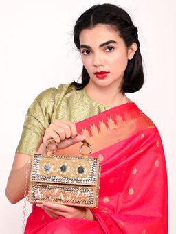 Odette - Beige Suede Embellished Clutch With Detachable Strap