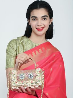 Odette - Beige Suede Embellished Clutch With Detachable Strap