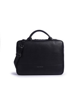 Gauge Machine - Mens Black 16 Inch Vegan Leather Laptop Bag With Detachable Strap