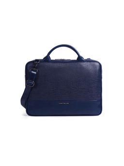Gauge Machine - Mens Blue 16 Inch Vegan Leather Laptop Bag With Detachable Strap - Navy Blue