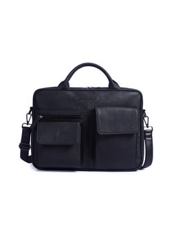 Gauge Machine - Mens Black 16 Inch Vegan Leather Laptop Bag With Detachable Strap