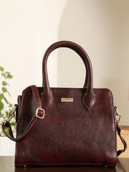 Teakwood - Dark Chocolate Leather Women Hand Bag With Detachable Strap - Brown