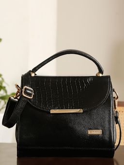 Teakwood - Black Women Hand Bag With Detachable Strap