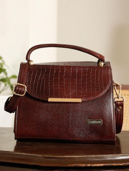 Teakwood - Dark Chocolate Women Hand Bag With Detachable Strap - Brown