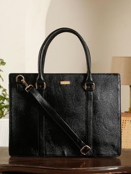 Teakwood - Black Leather Women Tote Bag With Detachable Strap