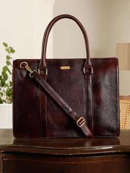 Teakwood - Rasin Brown Leather Women Tote Bag With Detachable Strap