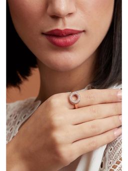 Rhea - Rose Gold Circle Ring with White Stone