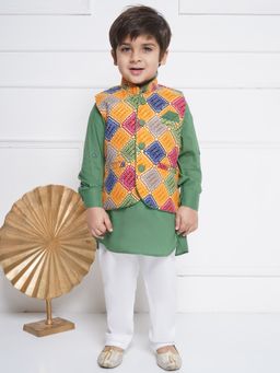 AJ Dezines - Cotton Printed Kurta and Pyjama with Jacket for Boys (Set of 3)