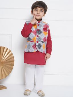 AJ Dezines - Cotton Printed Kurta and Pyjama with Jacket for Boys (Set of 3)