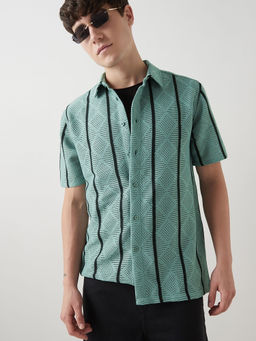 Bewakoof - Men's Green Textured Oversized Shirt