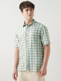 Bewakoof - Men's Green & Beige Textured Oversized Shirt