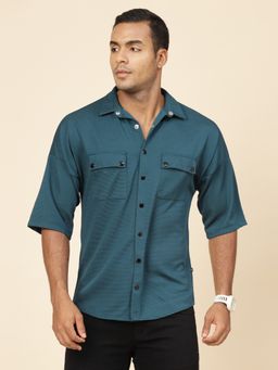 RIGO - Men Teal Polycorduroy Oversized Utility Shirt