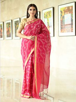 Beatitude - Pink Handwoven Linen Jamdani Saree without Blouse