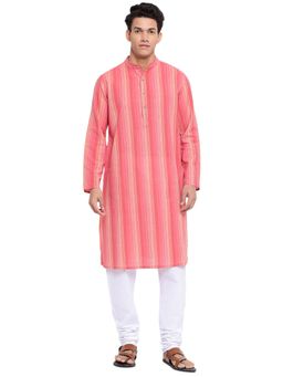 Fabindia - Cotton Striped Pink Comfort Fit Long Kurta
