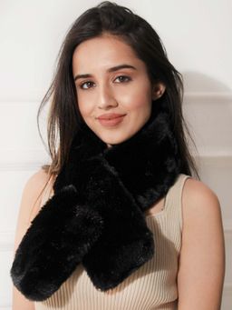 ToniQ - Black Trendy Fluffy Fur Scarf/Fur Collar For Women