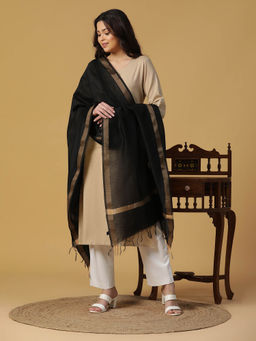 Shingora - Black Cotton Silk Dobby Dupatta