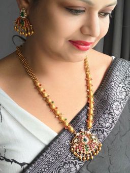 GRIIHAM - Gold-Plated Magenta Green Ad-Studded Jewellery Set