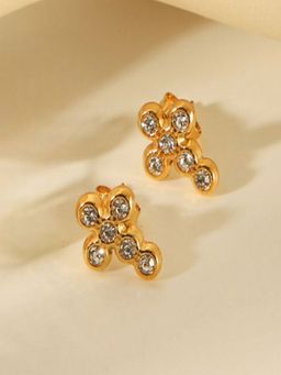 AQUASTREET - Zircon Cross 18K Gold Plated Waterproof Anti-Tarnish Stud Earrings