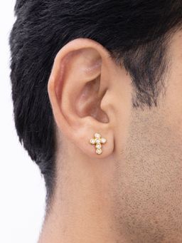 AQUASTREET - Mens Zircon Cross 18K Gold Plated Waterproof Anti-Tarnish Stud Earrings