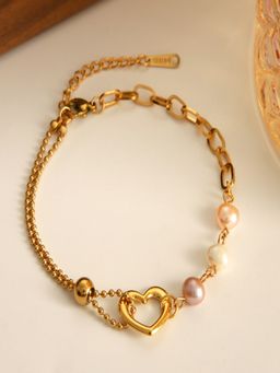 AQUASTREET - Heart Pearl Chain 18K Gold Plated Waterproof Anti-Tarnish Bracelet