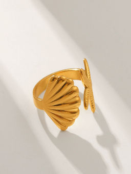 AQUASTREET - Adjustable Shell and Starfish 18K Gold Plated Waterproof Anti-Tarnish Ring