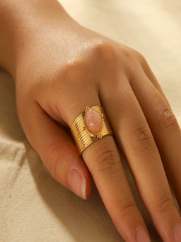 AQUASTREET - Pink Zircon Oval 18K Gold Plated Waterproof Anti-Tarnish Ring