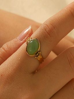 AQUASTREET - Green Zircon Oval Adjustable 18K Gold Plated Waterproof Anti-Tarnish Ring