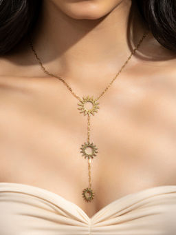 AQUASTREET - Triple Sun Long Lariat 18K Gold Plated Waterproof Anti-Tarnish Necklace