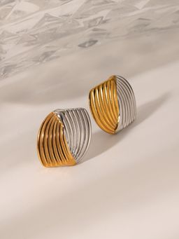 AQUASTREET - Two Tone Striped Oval Stud 18K Gold Plated Waterproof Anti-Tarnish Earrings