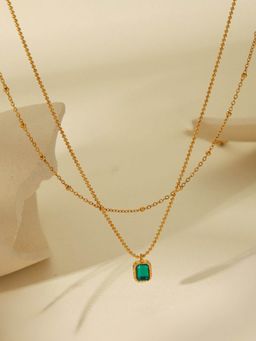 AQUASTREET - Layered Green Zircon 18K Gold Plated Waterproof Anti-Tarnish Necklace